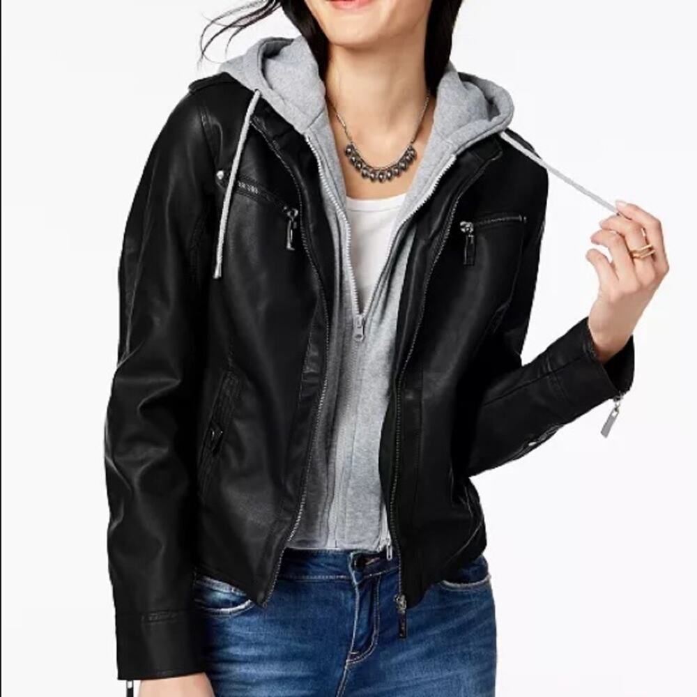 Jou Jou Juniors Hooded Faux-Leather XS Black NWT